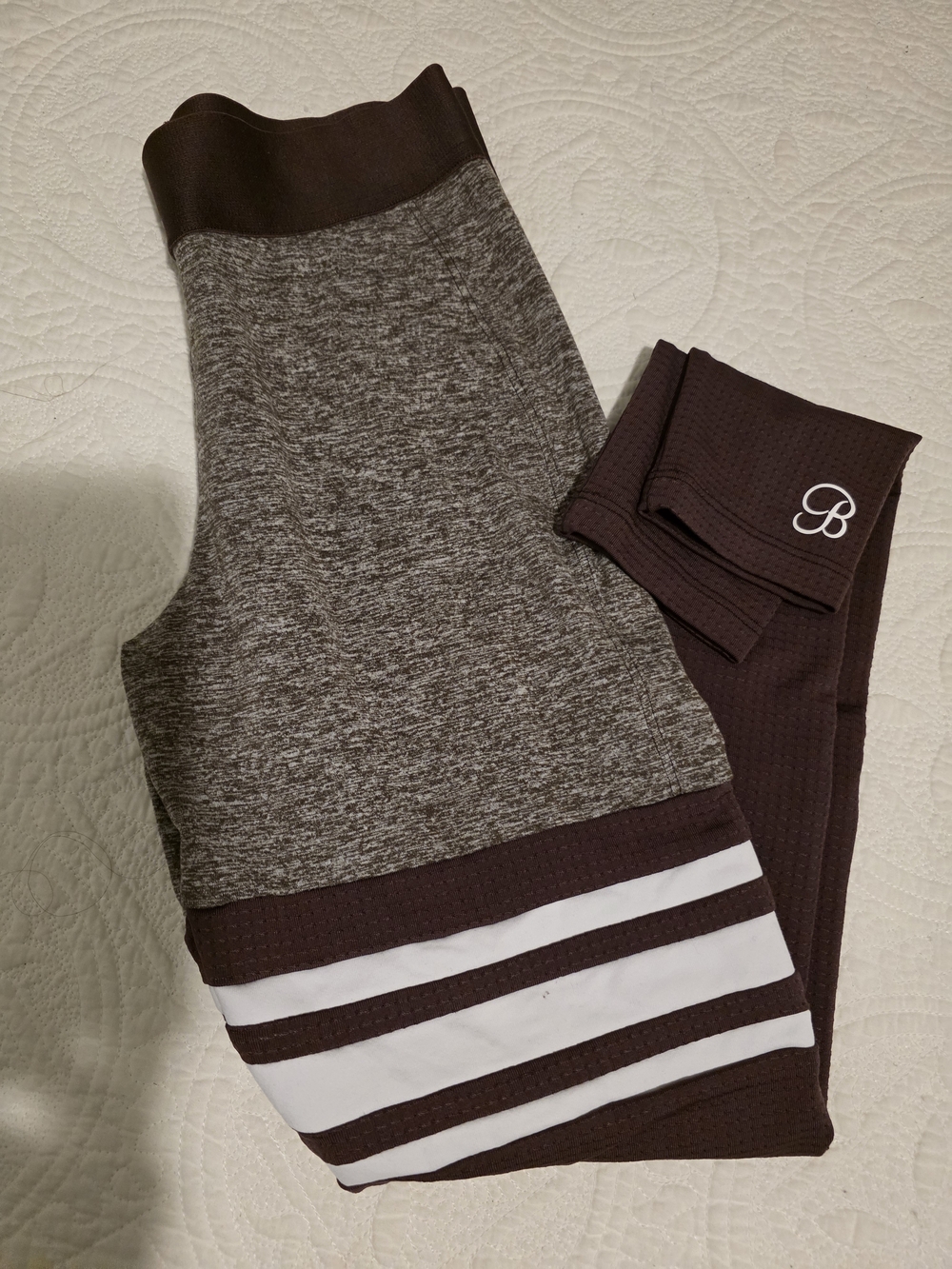 Bombshell Sportswear Brown & White Striped High Waist Leggings